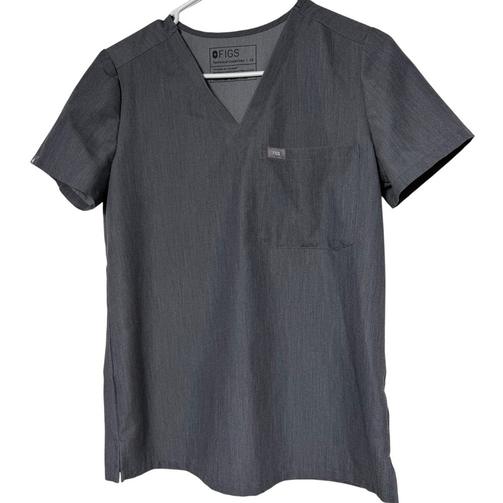 FIGS Women's XS Technical Collection Gray V-Neck One Pocket Scrub Top